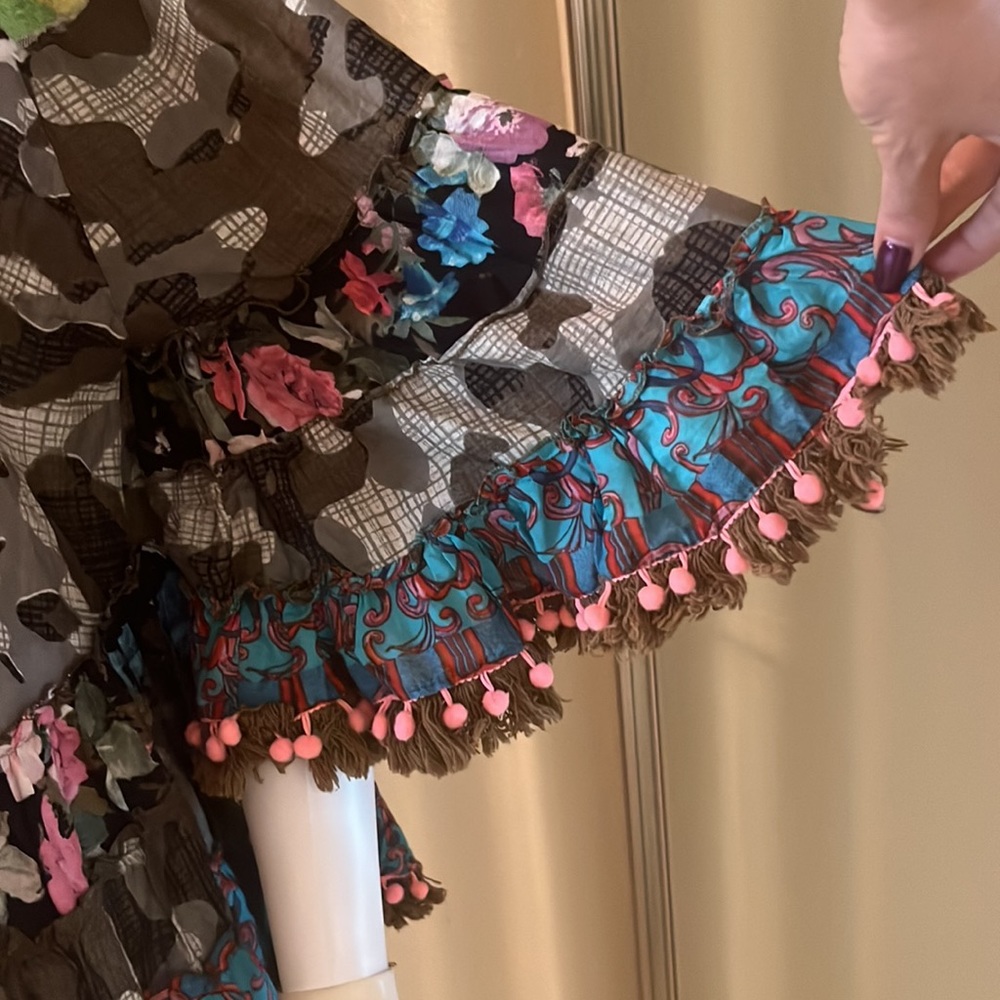 Antica Sartoria Camo Embellished Pom Pom Tunic Top - Picture 4 of 7